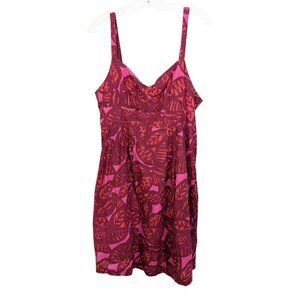 Joe Fresh Women Dress Large Burgundy Red Floral Cotton Pleated Adjustable Straps